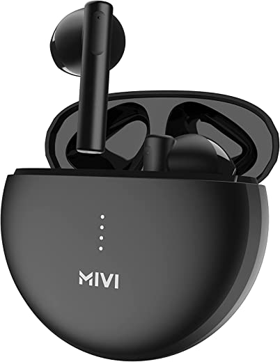 Mivi DuoPods A350 Earbuds- 50hrs Playtime * *New Launch** True Wireless Earbuds with Rich Bass,13mm Dynamic Drivers, Fast Charging, Made in India, Half in Ear, Metallic Shades, Voice Assistant-Black
